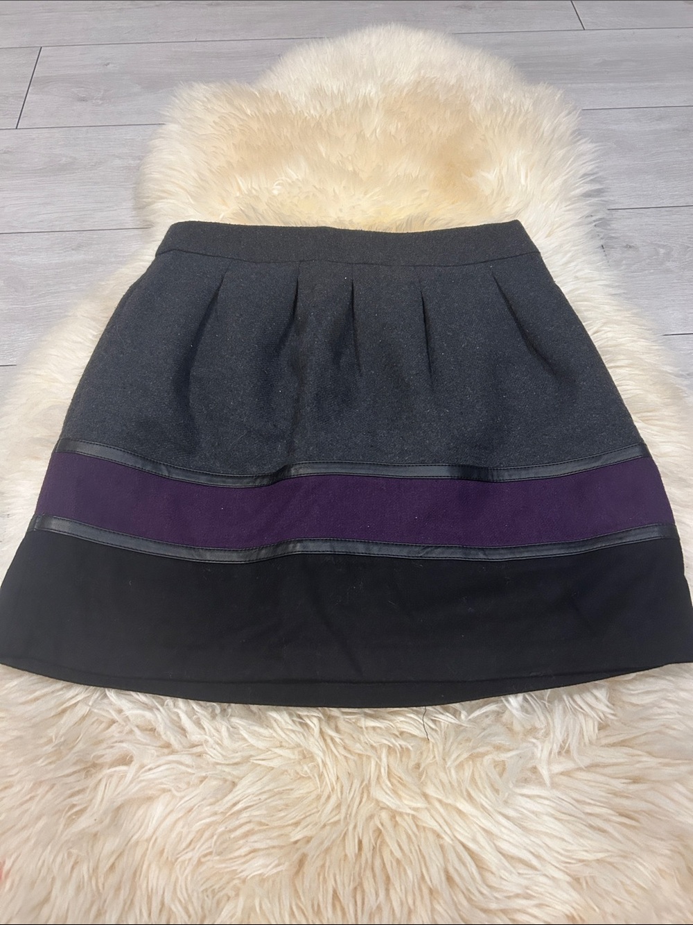A-Line Skirt with Charcoal, Black & Purple Stripe